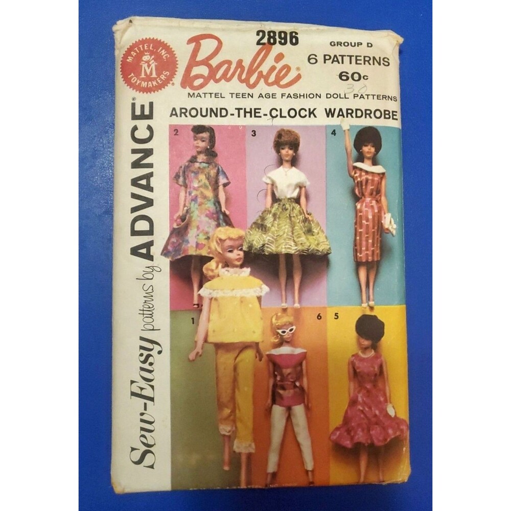 Vtg 1960 Advance 2896 Barbie Doll Sewing Pattern Around the Clock Wardrobe UNCUT